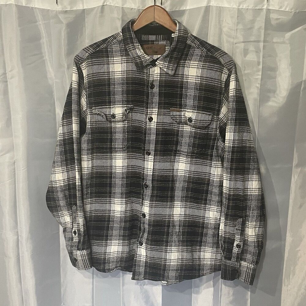 Orvis Flannel Button Up Heavyweight Shirt Men's L Gray Plaid Outdoor Long Sleeve - Picture 2 of 11